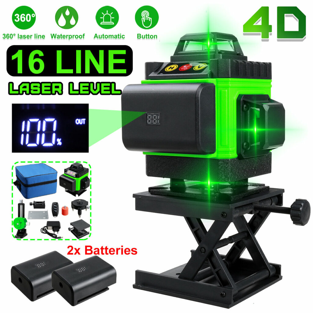 16 линий 4D Лазер Уровень, зеленая линия Лазер, самонивелирующаяся, горизонтальные линии и 360-градусный вертикальный кр