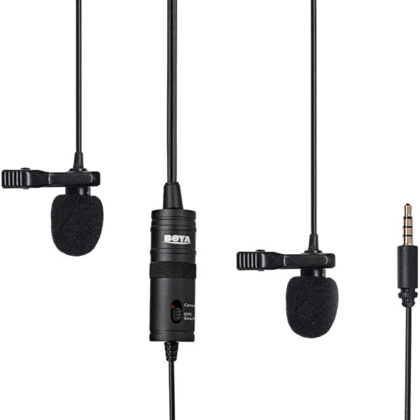 Микрофон Boya BY-M1DM со стерео разъемом двойной петличный универсальный Black
