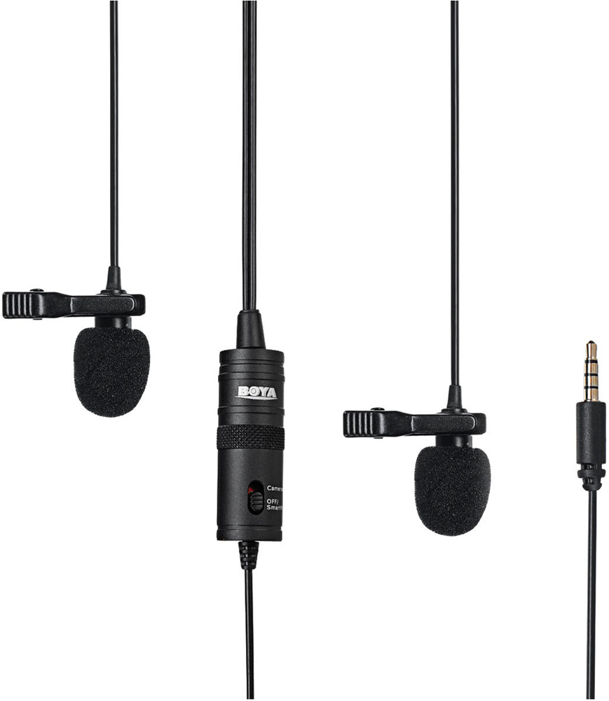 Микрофон Boya BY-M1DM со стерео разъемом двойной петличный универсальный Black