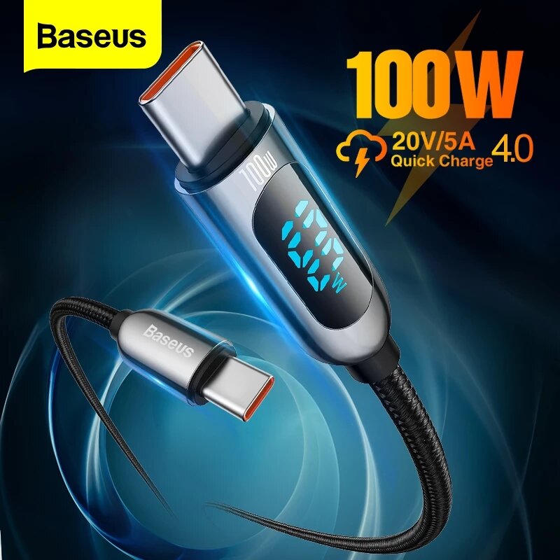 Базеус 100 Вт LED Дисплей USB-C к USB-C Кабель для подачи питания PD Чип E-mark Шнур для быстрой зарядки и передачи данн