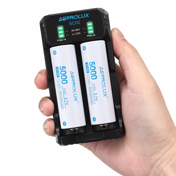 ASTROLUX® SC02 Type-C QC 3.0 Quick Charge USB Батарея Зарядное устройство Два слота для Li-ion / IMR / INR / ICR Ni-MH N
