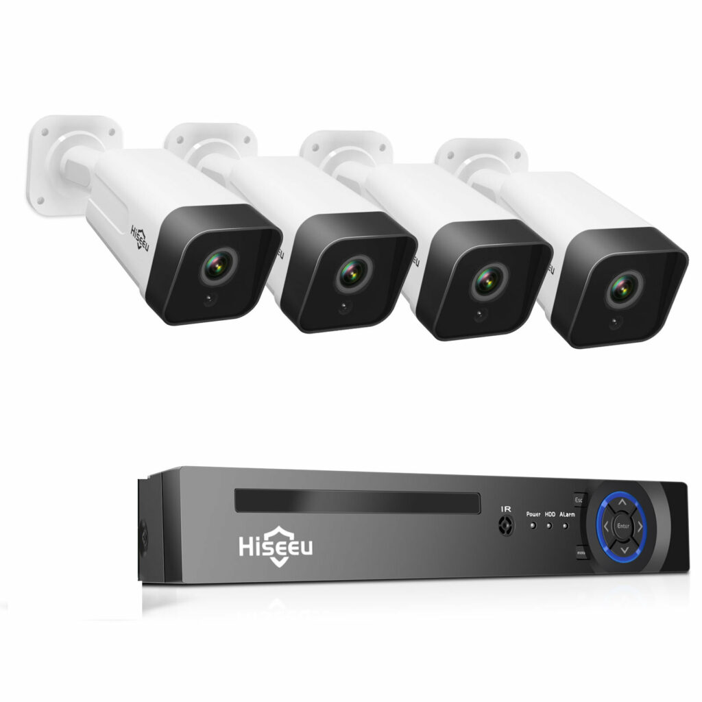 Hiseeu 4Pcs POE H.265 + IP-камеры безопасности 8CH 5MP NVR Система камеры Поддержка аудио ночного видения 10 м IP66 Водо