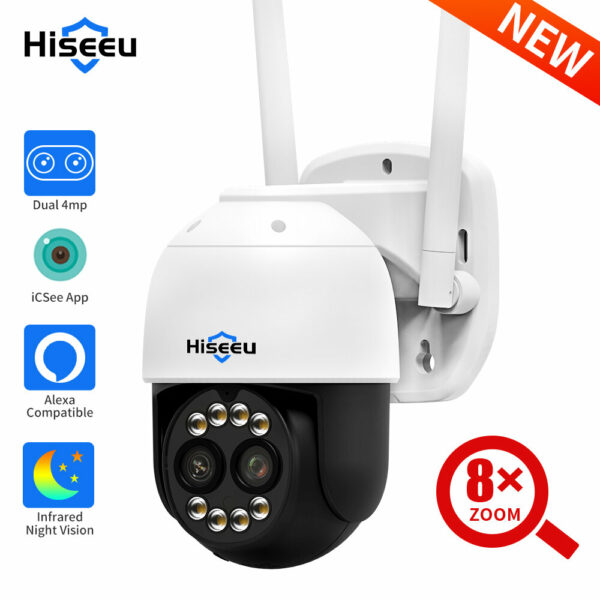 Hiseeu 8MP 4K PTZ Wifi IP камера На открытом воздухе Защита безопасности 8X Двойной зум Объектив Видеонаблюдение камера