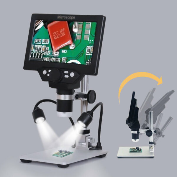 G1200D Цифровой микроскоп 12MP 7 дюймов Большой цветной экран Большое основание LCD Дисплей 1-1200X Непрерывный с подсве