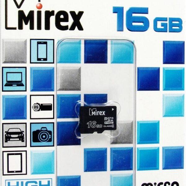 Карта памяти MicroSDHC Mirex 16Gb Class 4 без адаптера Black