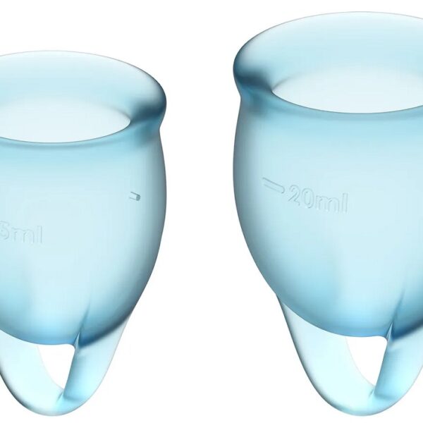 Менструальные чаши Satisfyer Feel Confident 2 шт голубые и мешочек для хранения в комплекте