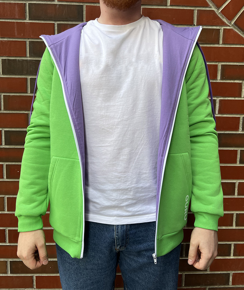 Худи GURU с фиолетовым подкладом Зеленое (S)