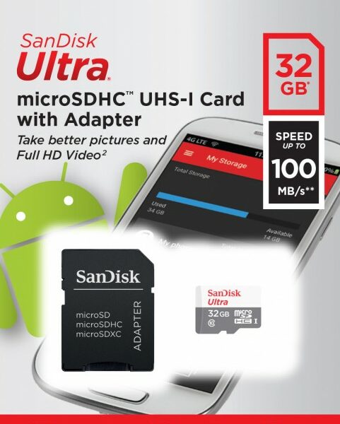 Карта памяти MicroSD SanDisk Ultra 32GB Class 10 с адаптером Grey/White