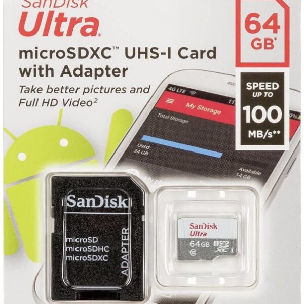 Карта памяти MicroSD SanDisk Ultra 64GB Class 10 с адаптером Grey/White