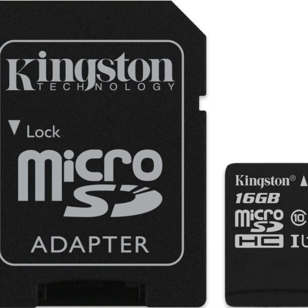 Карта памяти MicroSDHC Kingston 16GB Class10 UHS-I c адаптером SDCS/16GB Black