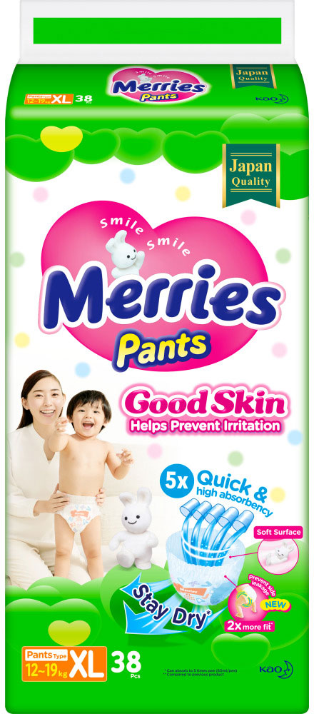 Подгузники-трусики Merries Good Skin XL 12-19кг 38шт