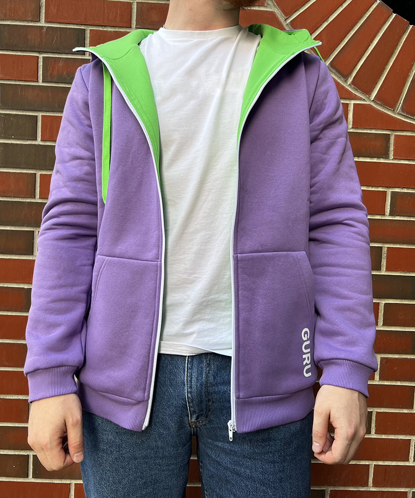 Худи GURU с зеленым подкладом Фиолетовое (M)