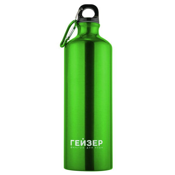 Бутылка для воды с карабином, зеленая, с логотипом