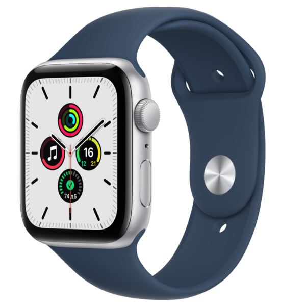Часы Apple Watch SE GPS 44мм корпус из алюминия Серебро + ремешок Синий (MKQ43)